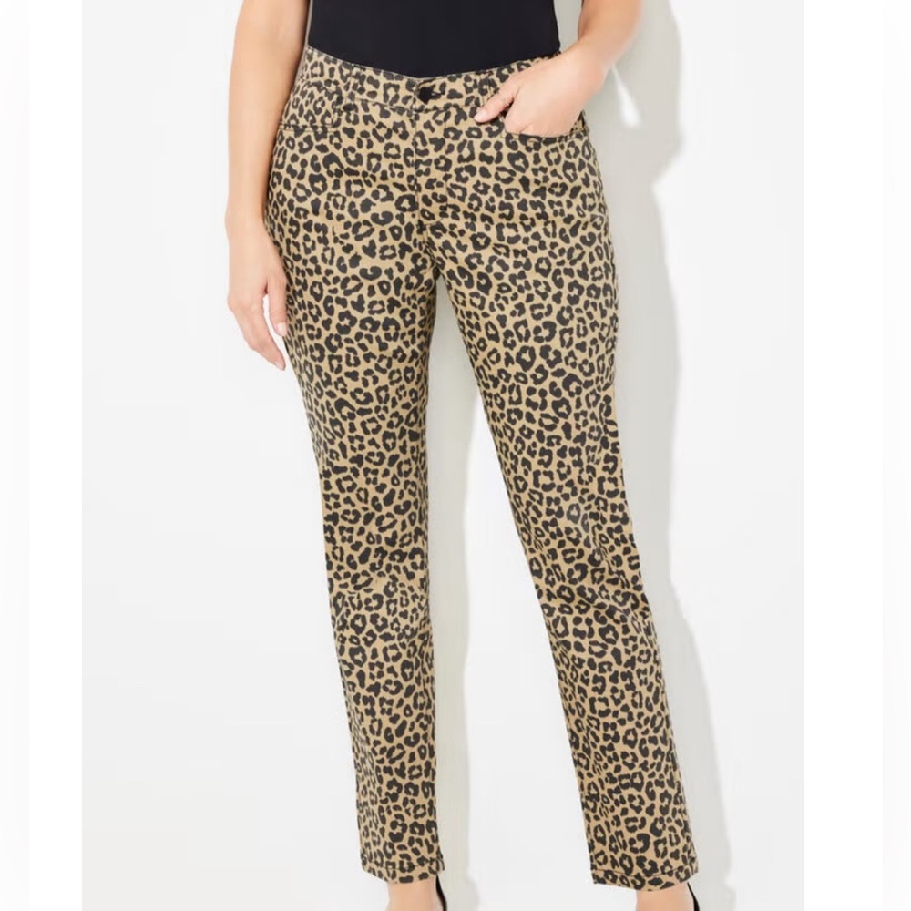Premise Woman Leopard Print Pull On Pants 1X Stretch Rayon Blend Animal Print